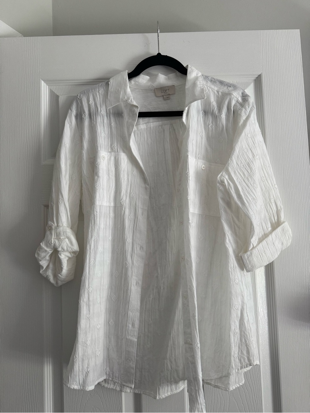 LOFT Cream Textured Blouse with Button Detail